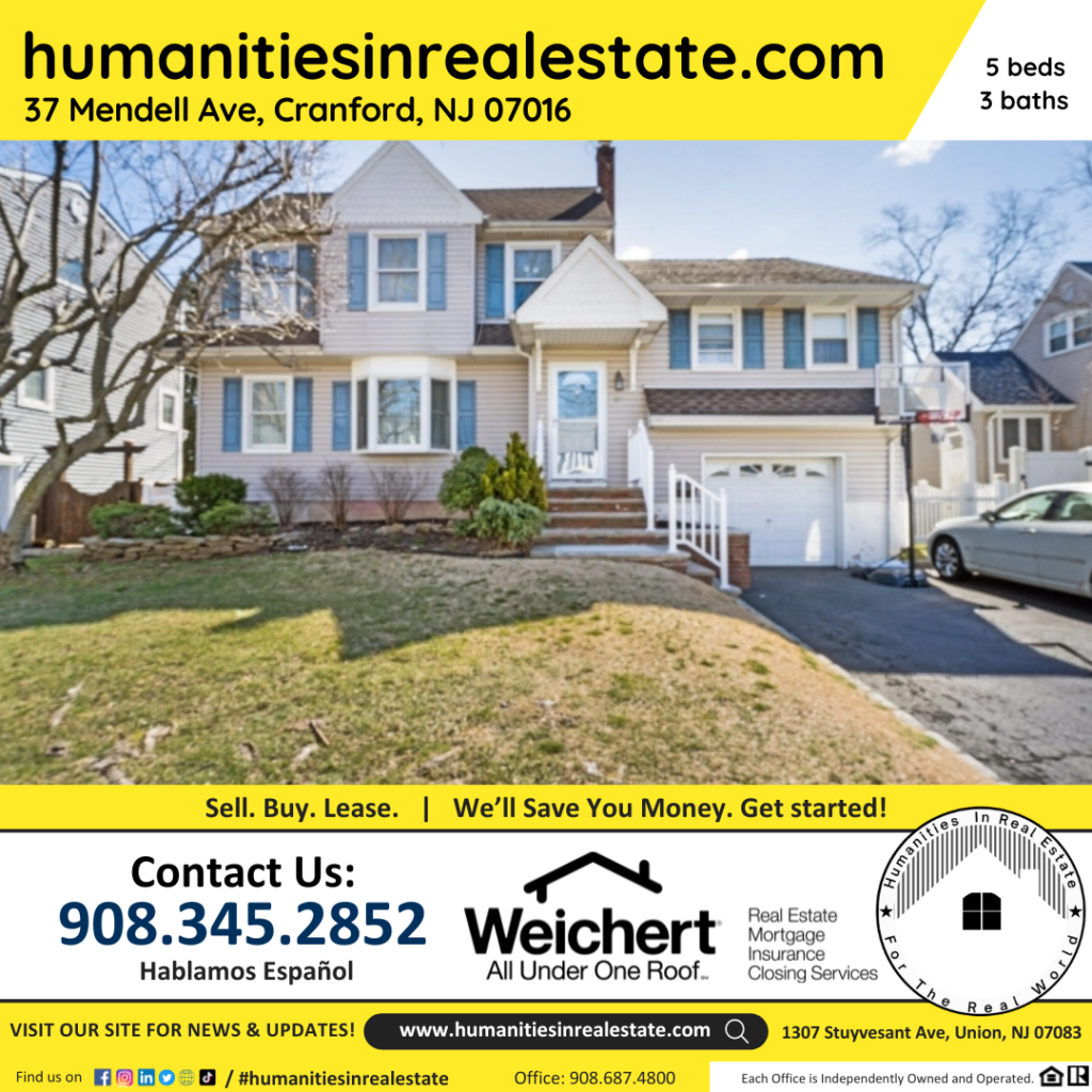 New Jersey Homes For Sale 37 Mendell Ave, Cranford, NJ 07016