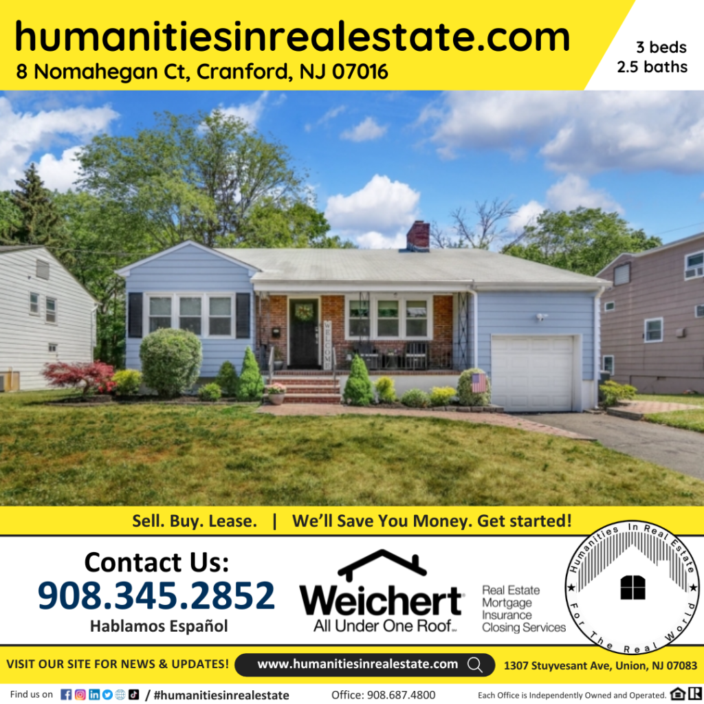 New Jersey Homes For Sale 8 Nomahegan Ct, Cranford, NJ 07016